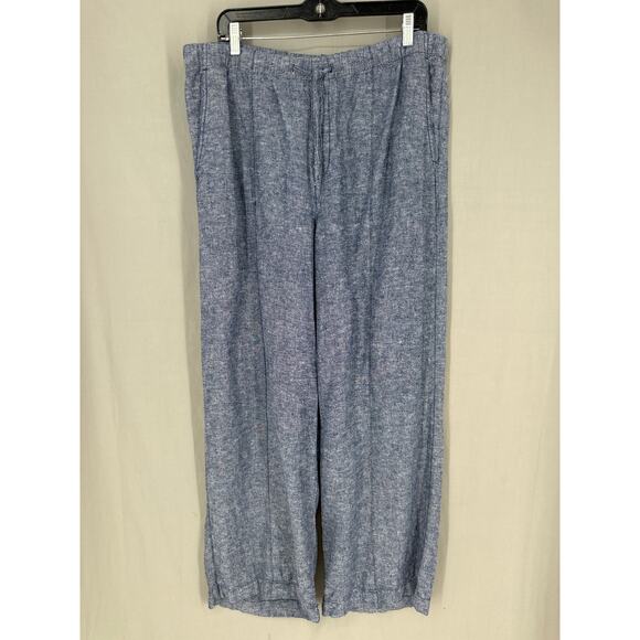 Gap Pants Womens Large Blue Linen Wide Leg Pull On Chambray Casual Coastal - Picture 5 of 9